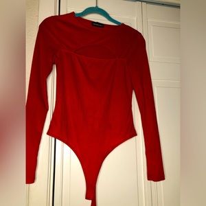 Gorgeous Streetwear Society red long sleeve open chest bodysuit